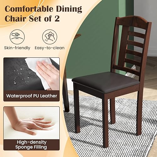 Miniatura 4 de GOFLAME Juego de 4 sillas de comedor de madera, sillas de cocina tapizadas con asiento acolchado de piel sintética y marco de madera de goma, sillas