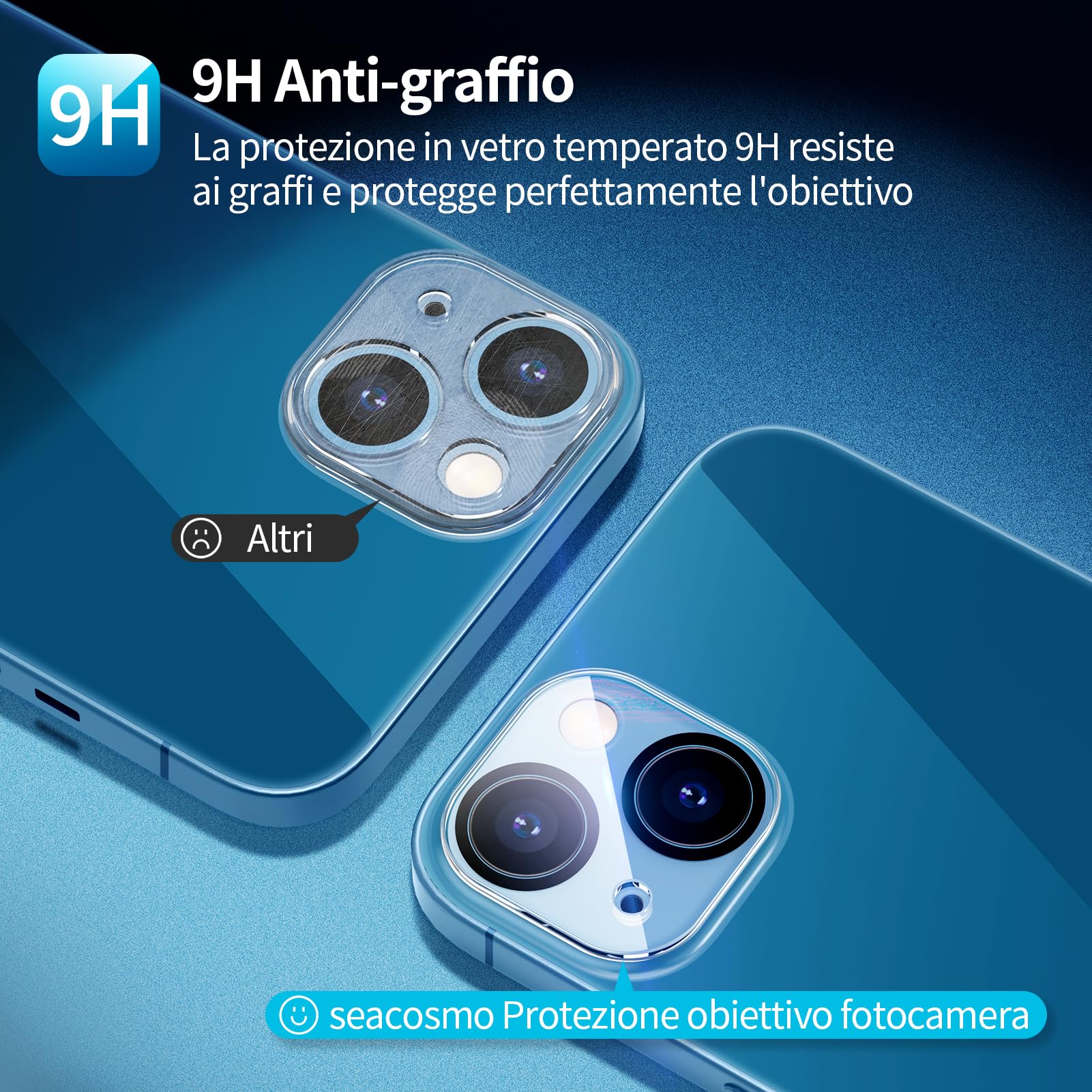 Protezione Obiettivo 9H 2 Protettori Vetro Temperato Per Obiettivo Fotocamera IPhone 15, 14 Pro Max, Plus, Mini - 9H Antigraffio 2 Pezzi Protettore Obiettivo 9h - Foto 5