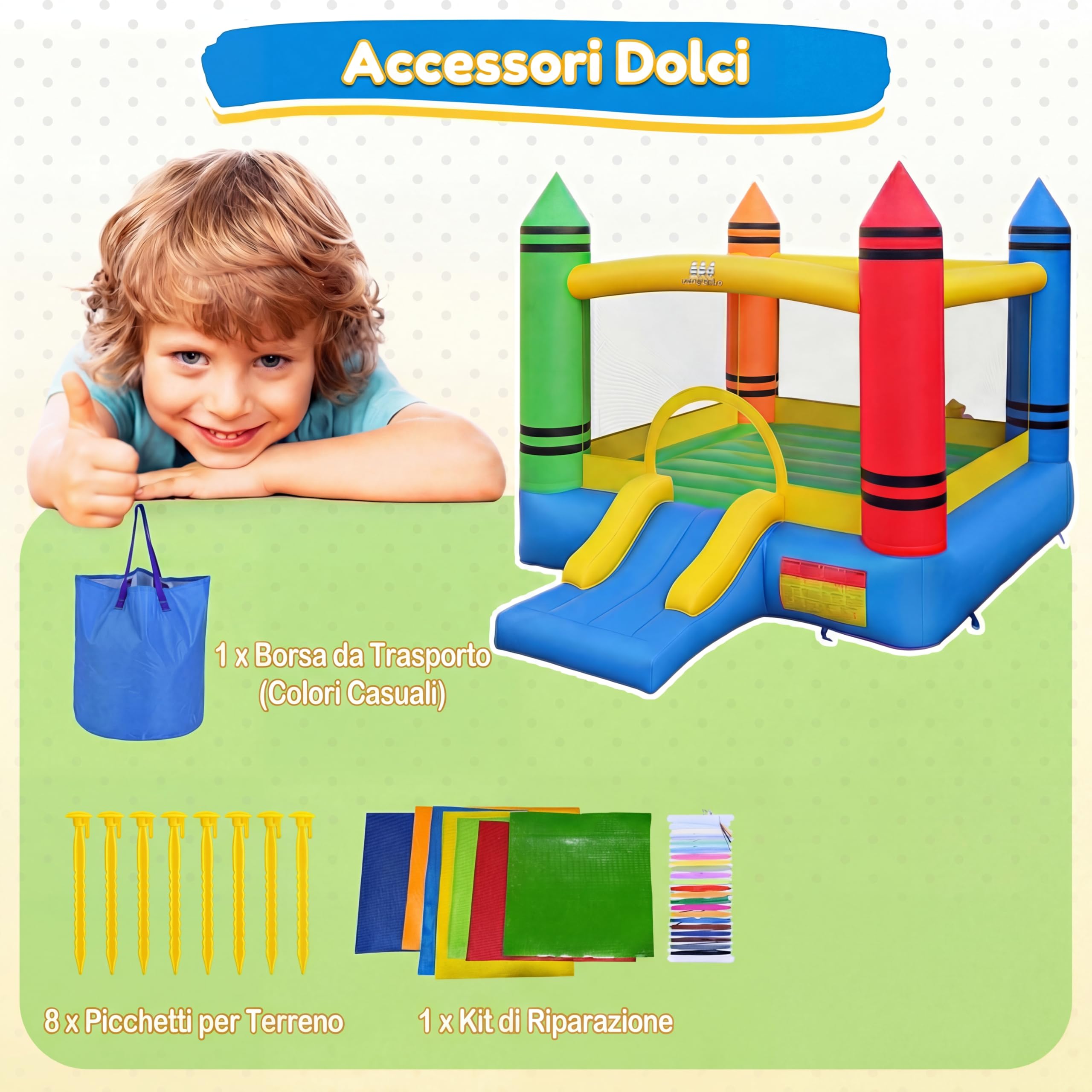 COSTWAY Castello Gonfiabile per Bambini, Casa Gonfiabile con Salto e Scivolo, Borsa di Trasporto e Kit di Riparazione, per 2 Bambini 3-12 Anni, Adatto per Esterno e Interno