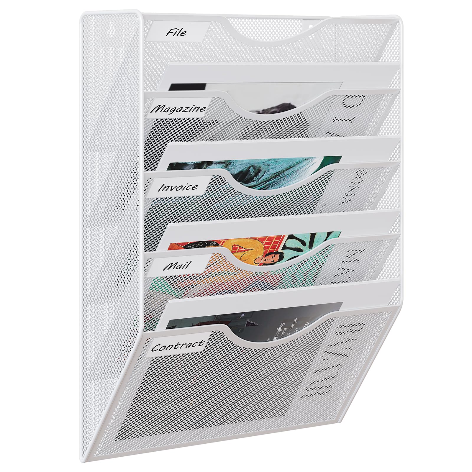 EasyPAG 5 Compartimento Metal A4 Soporte Revistas Pared Oficina Archivador de Pared Organizador Documentos Correo Pared Almacenamiento Archivos Revistero,Blanco