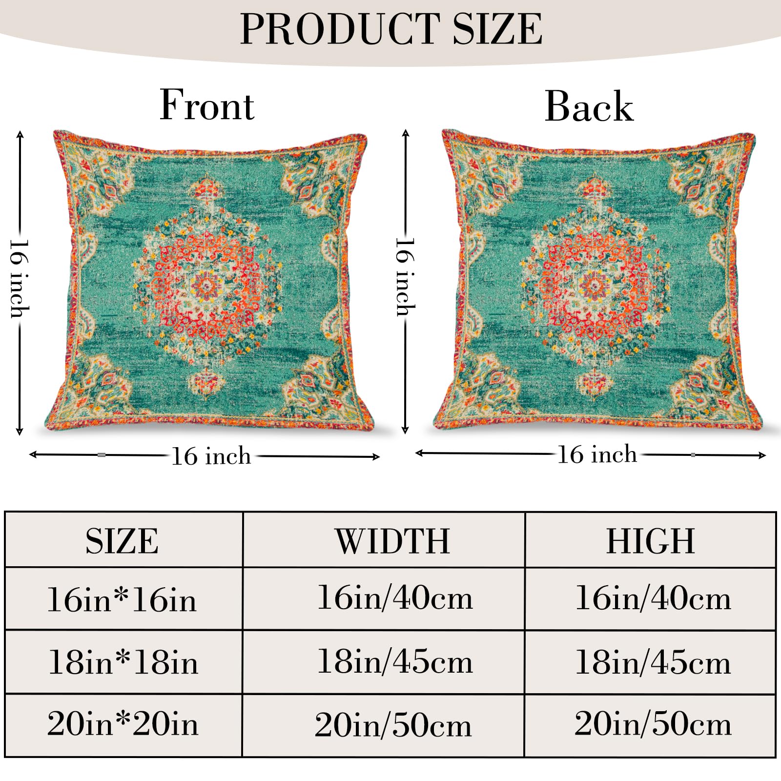 HZYKDWD Boho Cushion Covers 40x40 cm Set of 2,Boho Vintage Carpet Pattern Antique Ethnic Decor Double Sided Pattern Throw Pillow Covers Soft Pillow Case Living Sofa Room Bed Square Pillow Cover - Image 2