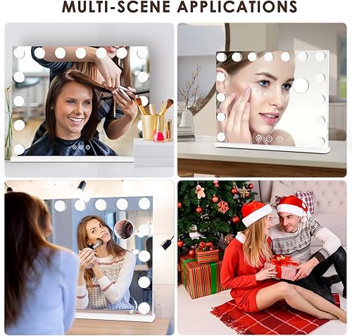 Miniatura 7 de Espejo de maquillaje iluminado de 19 pulgadas de largo x 23 pulgadas, espejo Hollywood claro con aumento desmontable de 10X, espejo de tocador