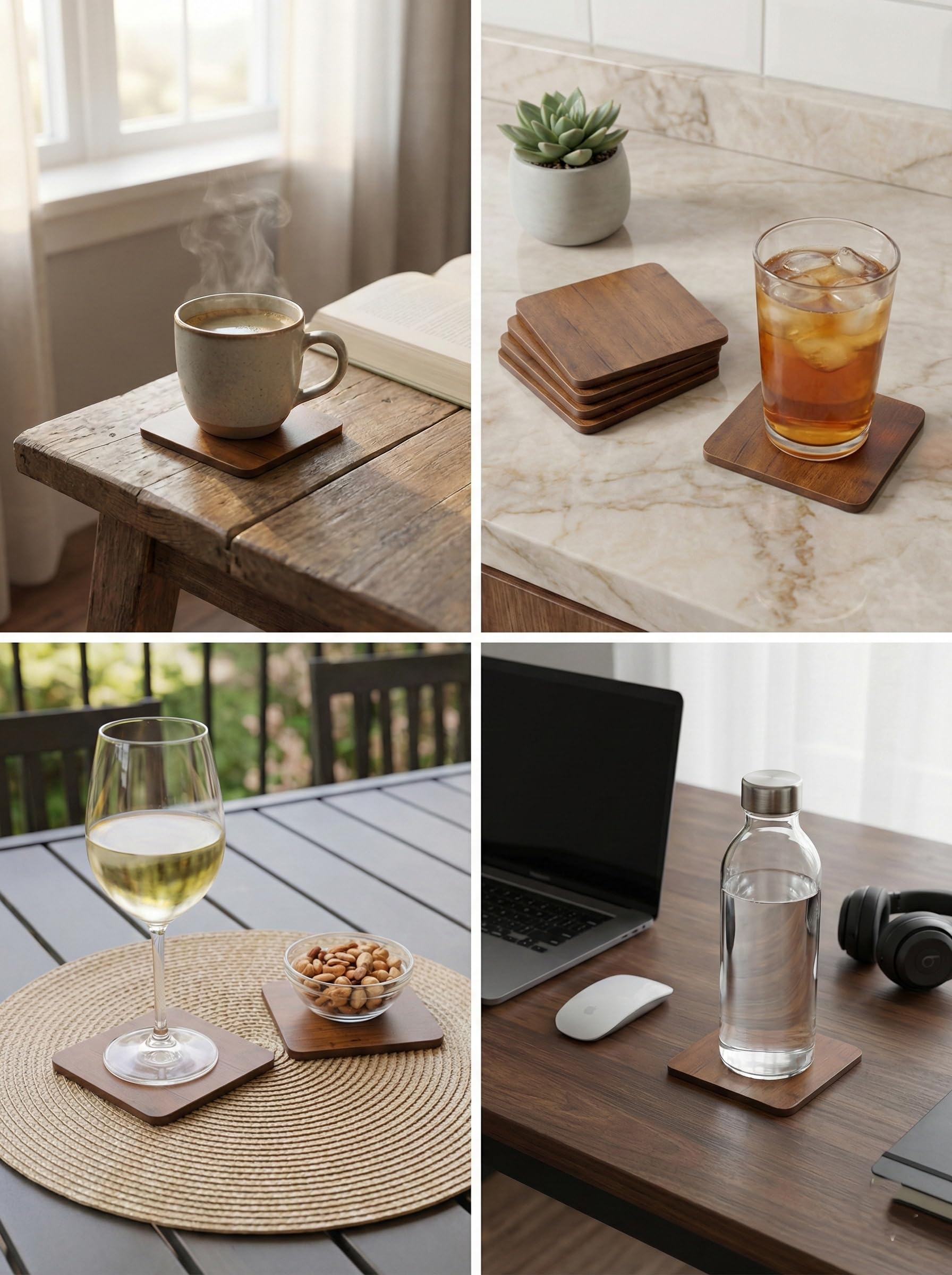 Wooden Tea Coasters - Set of 6 | Natural Wood -5