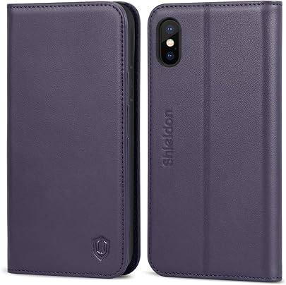 SHIELDON Funda iPhone XS  Funda Cuero Genuino con Auto Despertar Dormir  Tecnolog a Bloqueo RFID Garant a por Vida  Cubierta Interior TPU  Carcasas para iPhone 2018 5 8 Pulgadas - P rpura