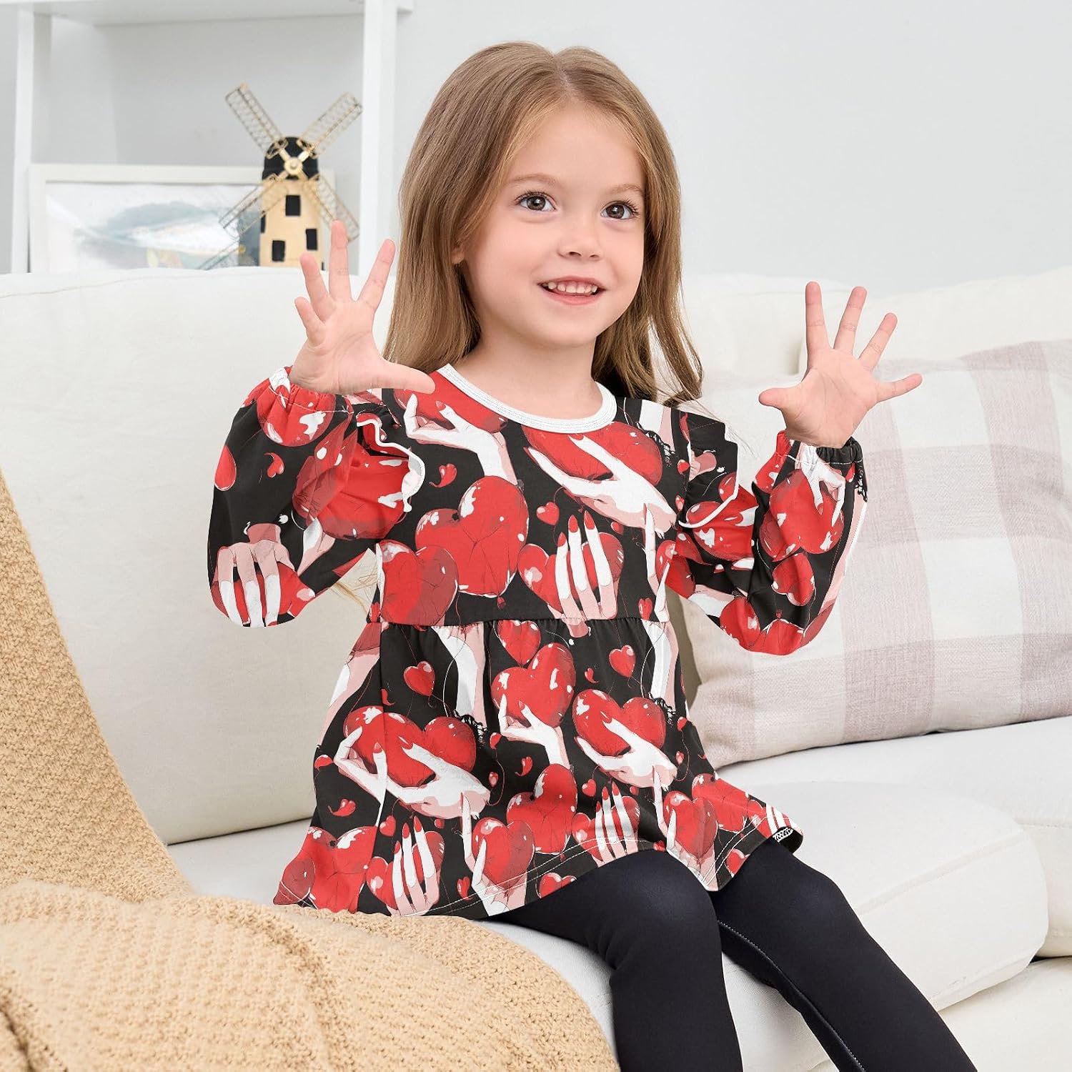 visesunny Toddler Clothes for Girls Hand Palm Love Long Sleeve Fall Shirts Cotton Top with Ruffle Collar