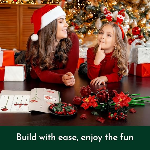JOJO&Peach Orchid Bonsai Building Set & Christmas Flowers Rose Bouquet Building Set