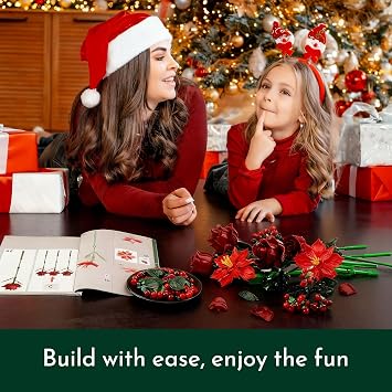 JOJO&Peach Orchid Bonsai Building Set & Christmas Flowers Rose Bouquet Building Set