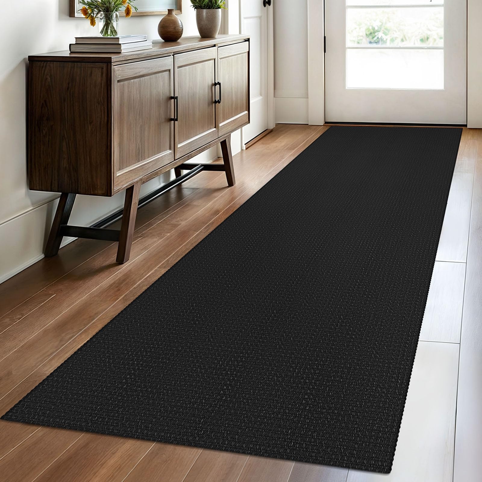 EARTHALL Woven Runner Rug 2.6x8 Ft Washable Runners for Hallways Wide Non Slip Rubber Backed Kitchen Runner Braided Indoor Floor Carpet for Entryway