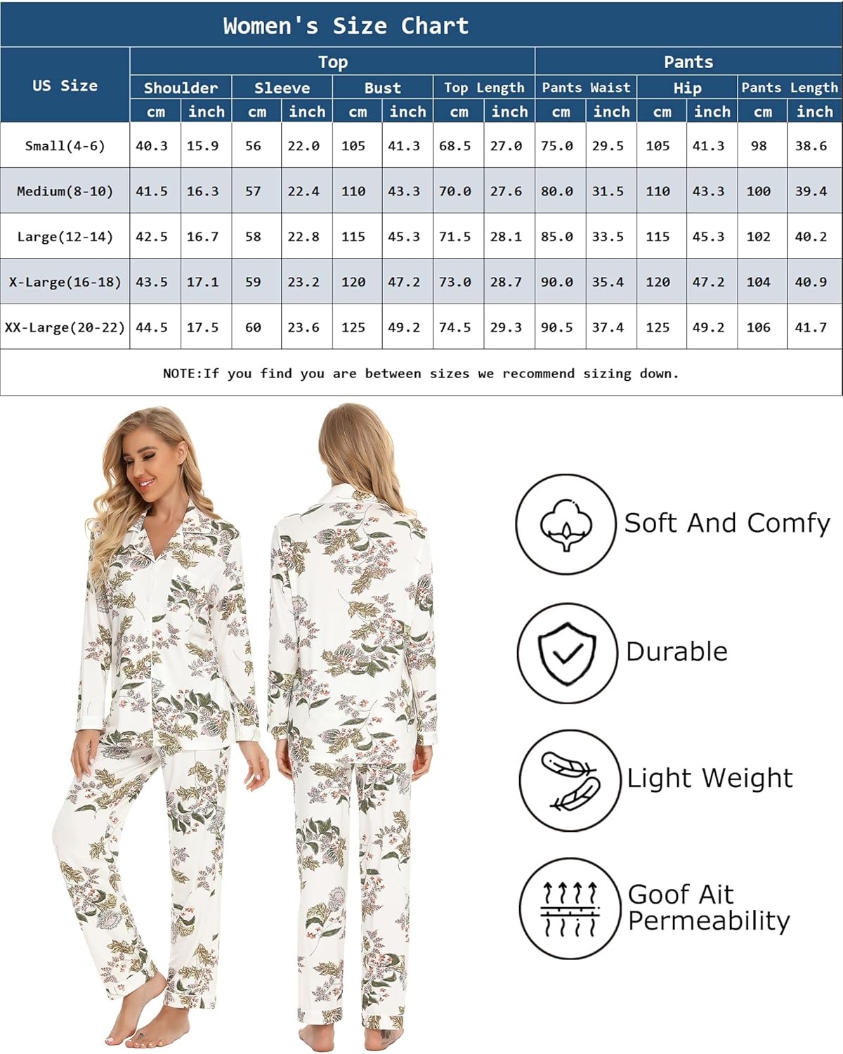 Leikar Button Up Pajama Set For Women Long Sleeve Shirt And Pajama Pants Soft Pjs Lounge Sets - Image 6