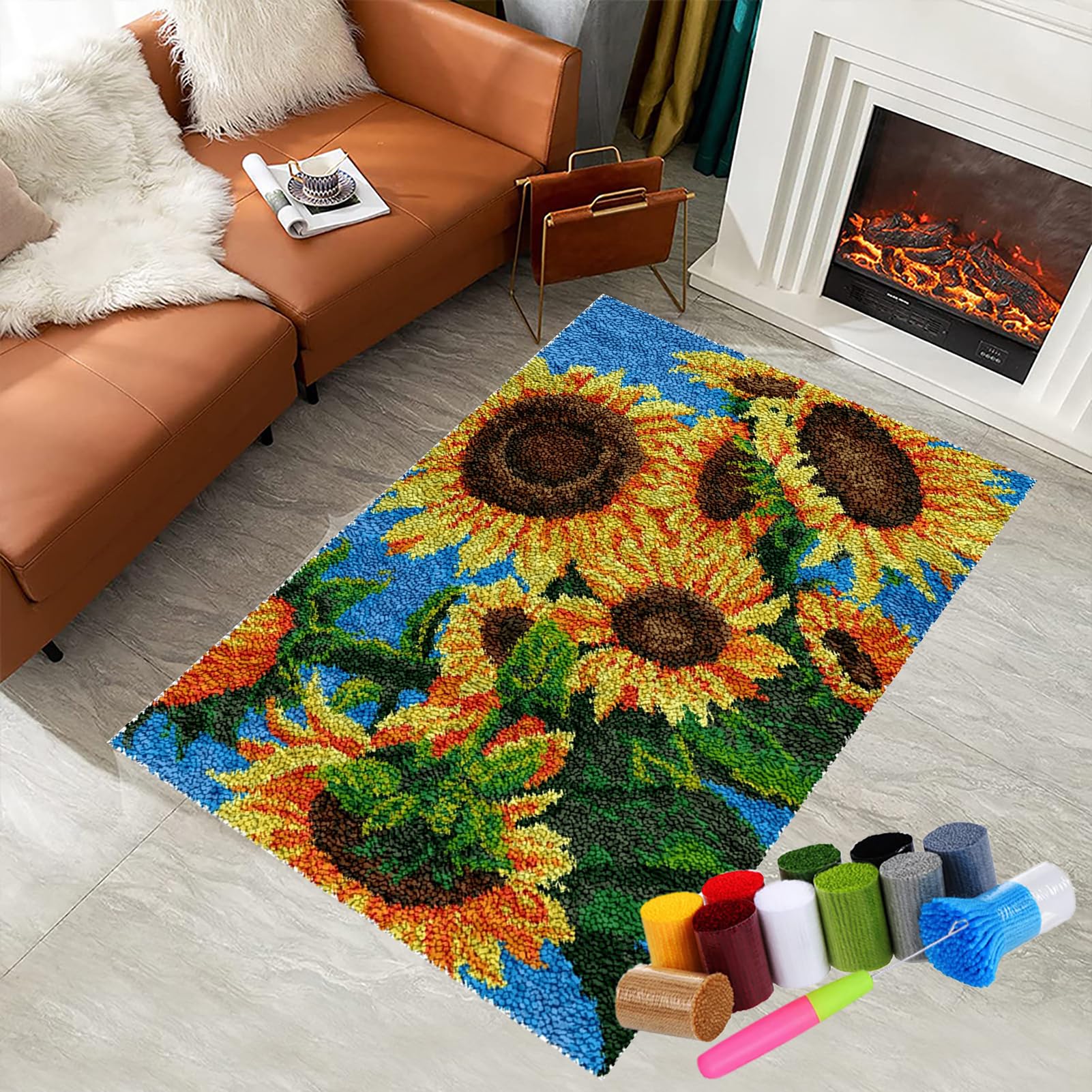 Latch Hook Kits for Adults Beginners, Tapestry Kits, Latch Hook Rug Kit for Home Décor, DIY Rug Making Kit for Adults with Printed Patterns, Canvas Yarn Latch Hook Kit, Crochet Kit 140 x 160 cm — image 1
