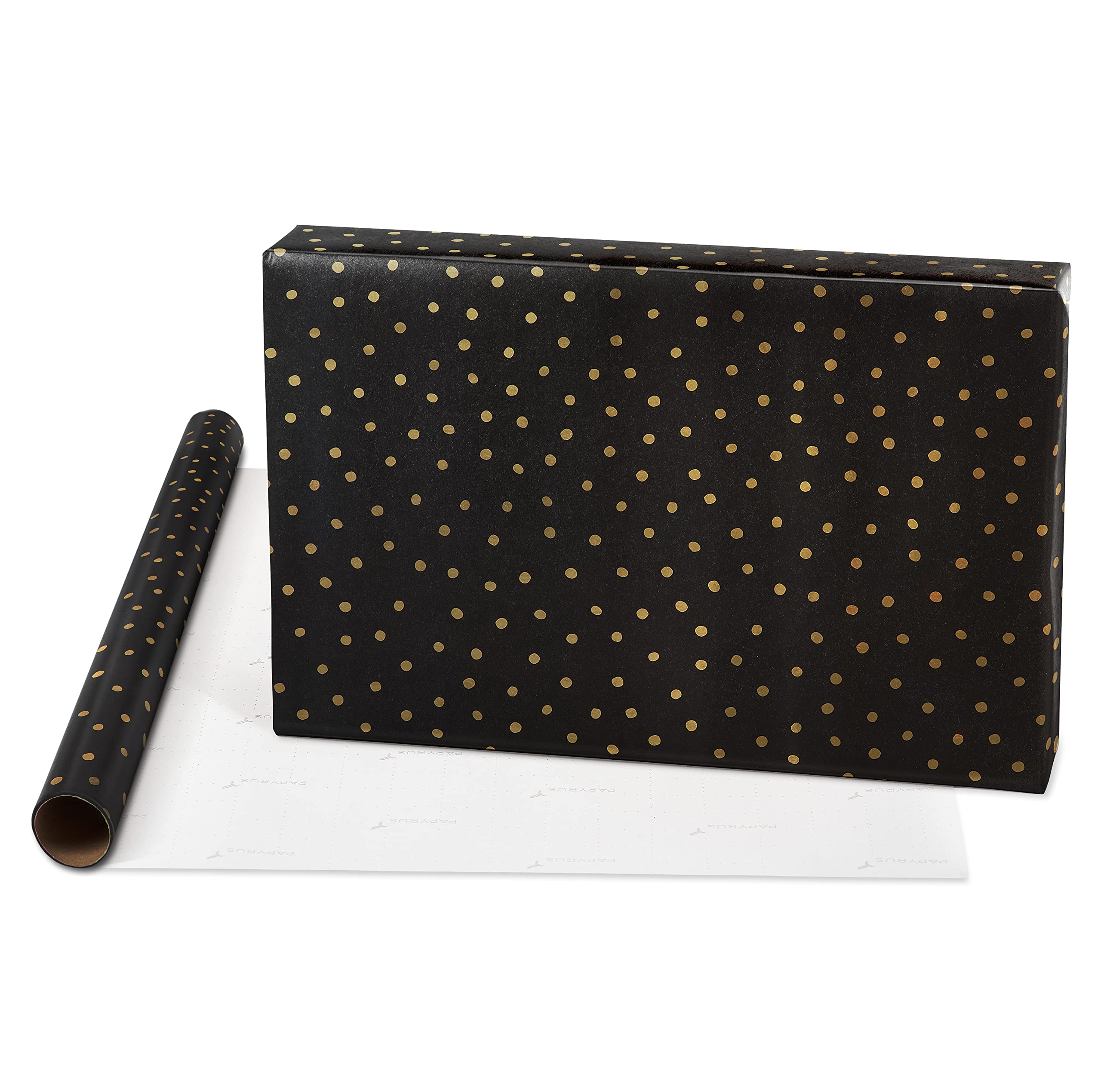 Papyrus Weihnachts-Geschenkpapierrollen, Schwarz + Goldpunkte, Freude, Sterne (3 Rollen, 67,5 m²)