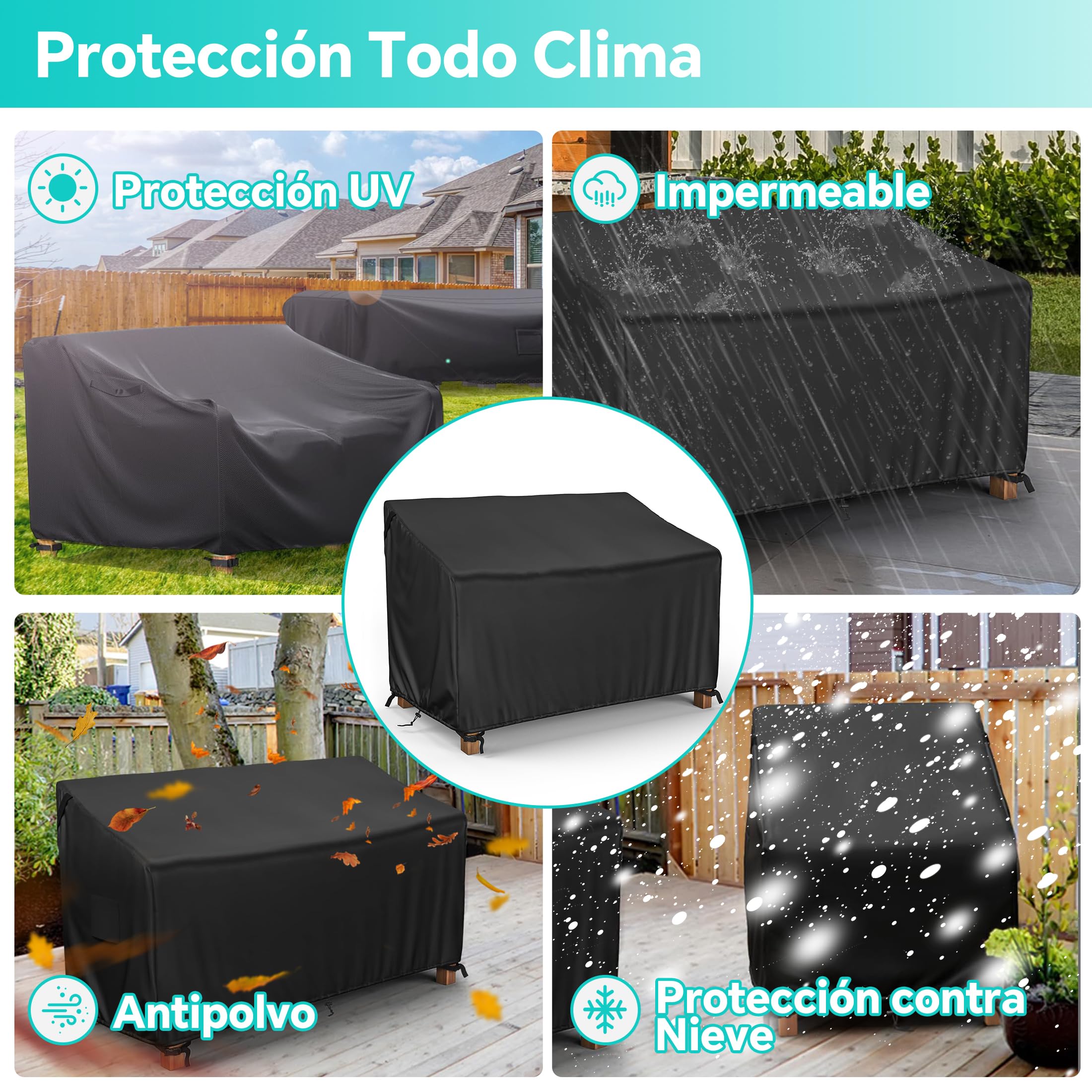 Housse de Banc de Jardin Extérieur 600D Oxford Imperméable Anti-UV Coupe-Vent pour Canapé 2 Places (147x83x78/55cm)