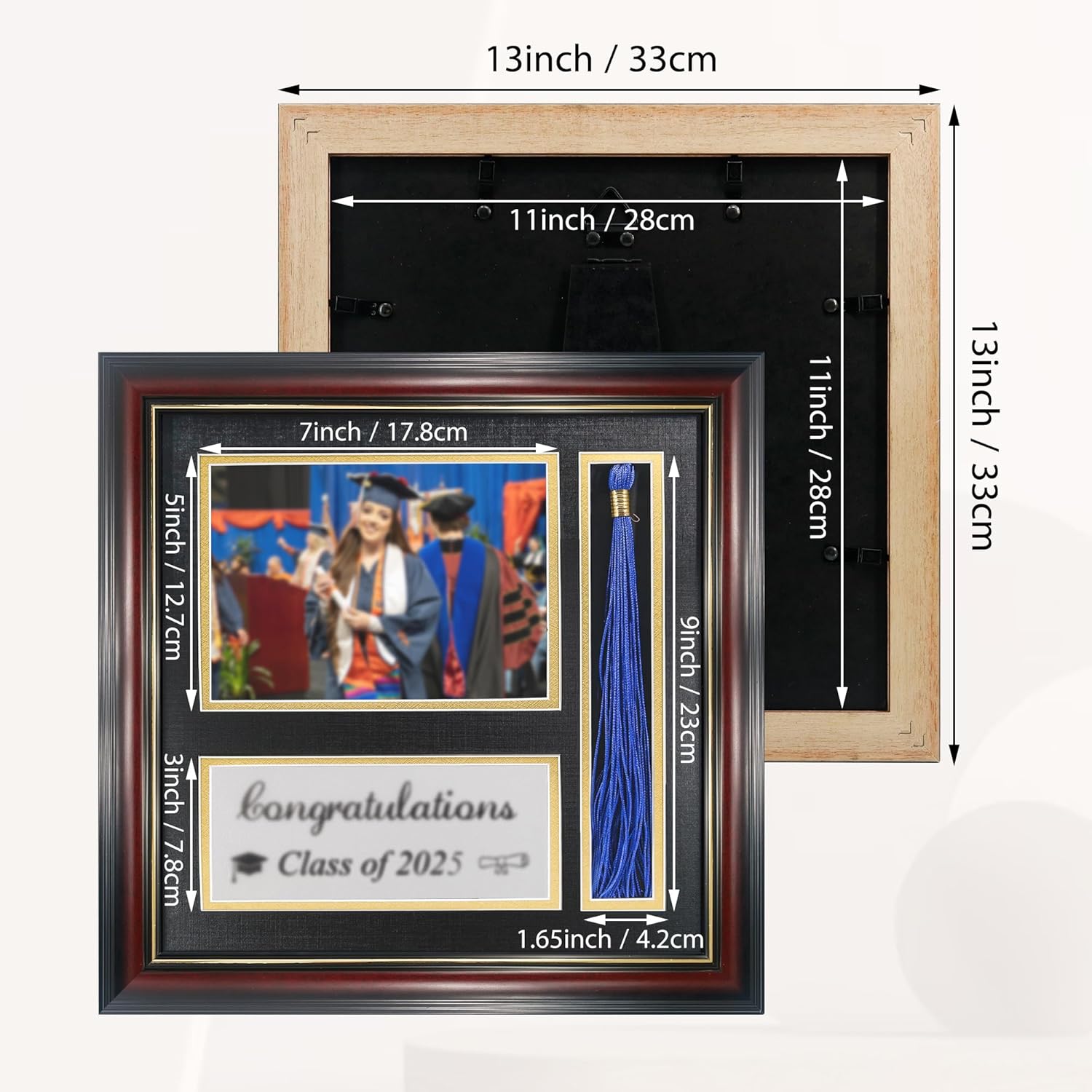 Graduation Picture Frame 5x7 with Tassel Holder, Class of 2025 Shadow Box Graduation Decoration Gift, Mahogany Photo Frame