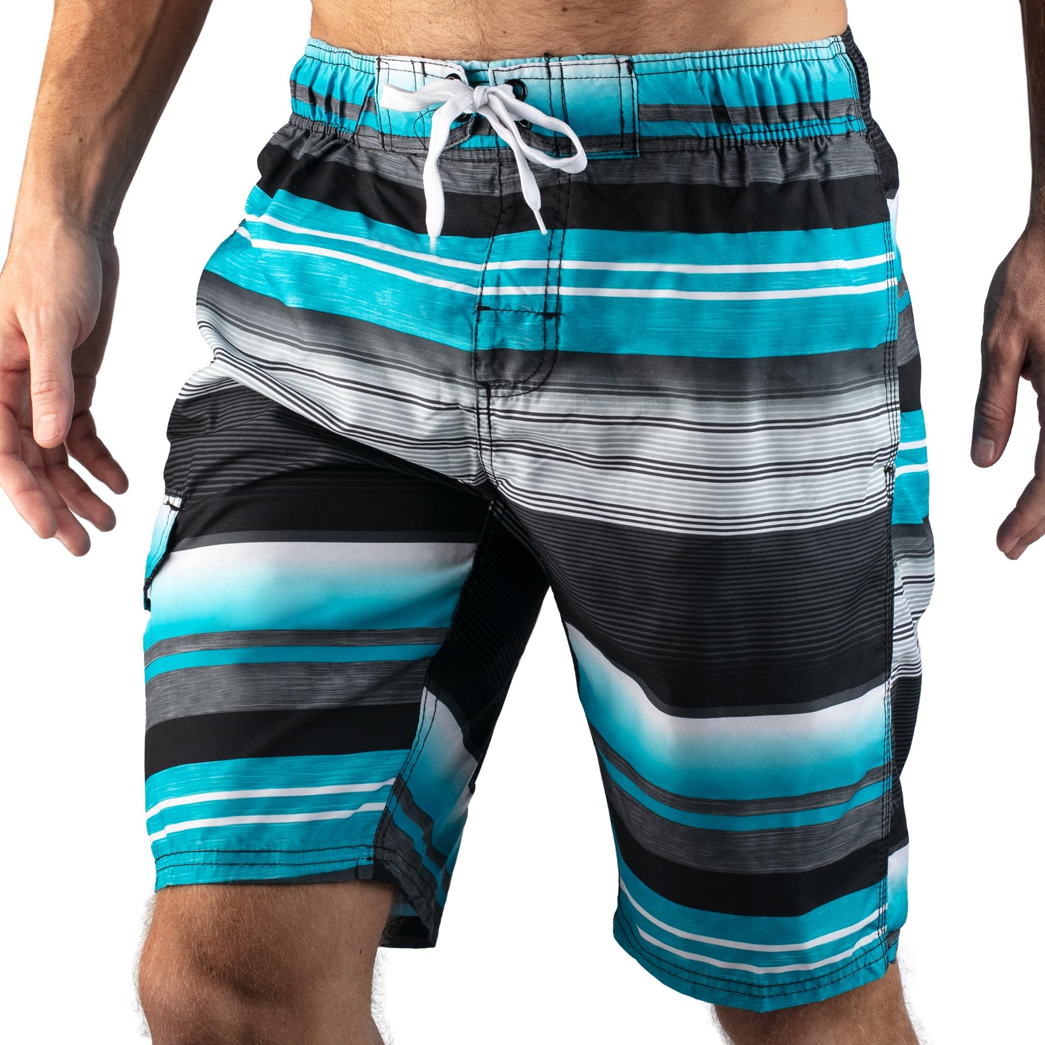 Men's Victor Stripe Quick Dry Beach Board Shorts Swim Trunk-image-24
