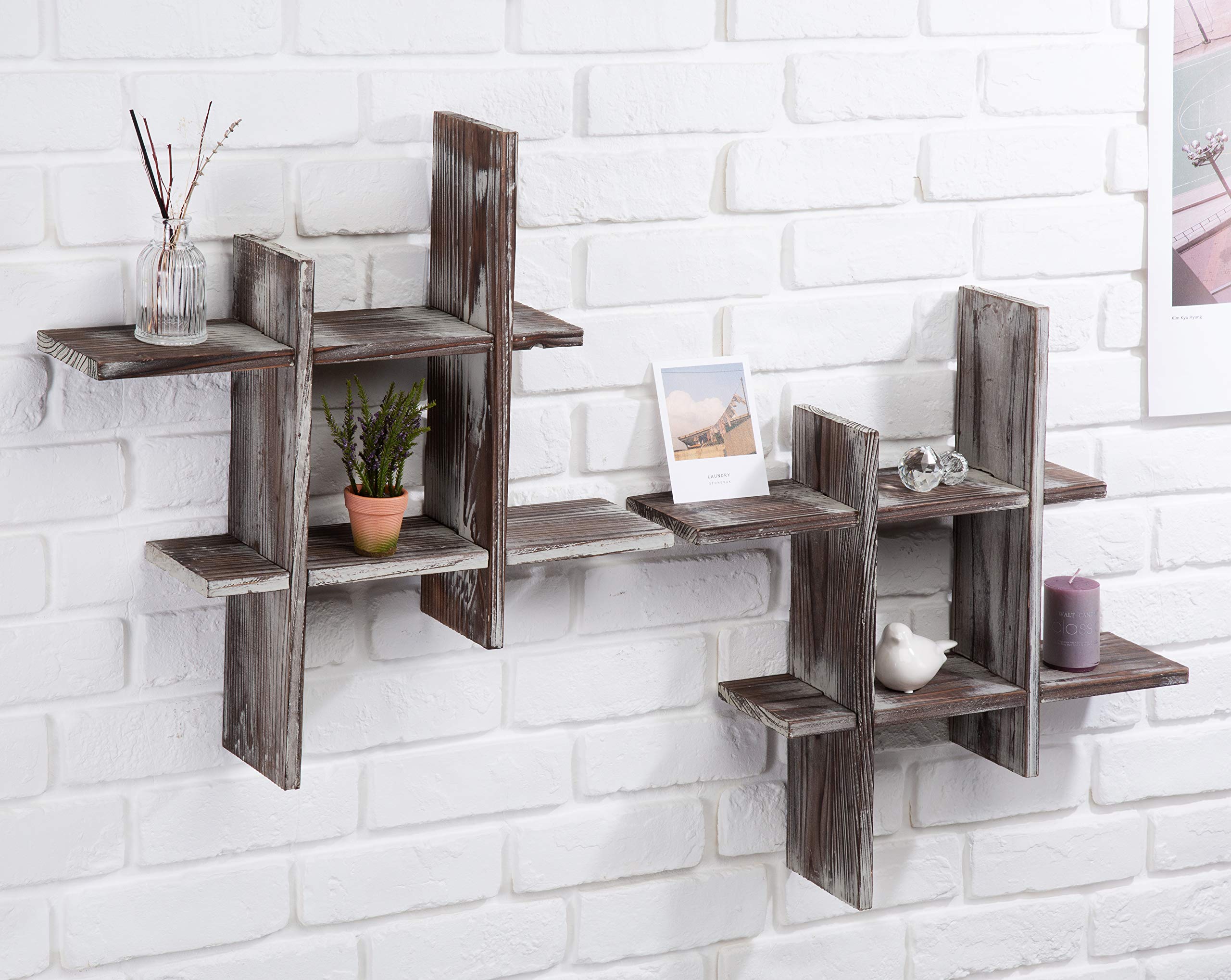 J JACKCUBE DESIGNRustic Wall Mount Shelves Set of 2 Cube Grid Display Case Floating Organizer Rack Farmhouse Style Home Decor for Bathroom, Kitchen, Bedroom - MK511A