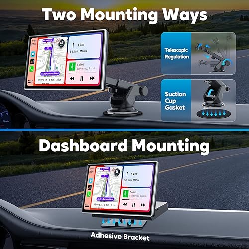 Miniatura 5 de Westods Pantalla inalámbrica Carplay y Android Auto - Pantalla IPS HD portátil de 7 pulgadas, cámara de tablero de 2.5K, cámara de respaldo de