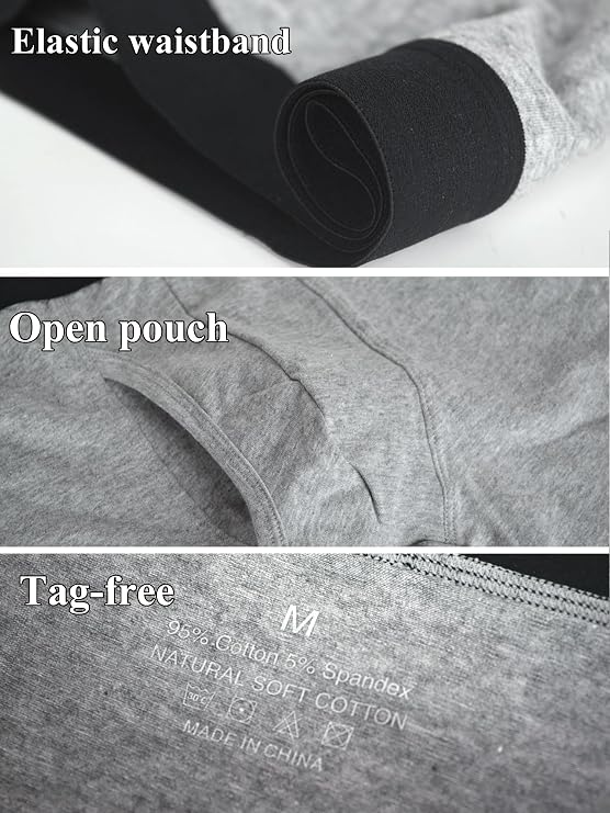 Men's Cotton Underwear Short Leg Underwear Pack Soft Waistband Open-fly No-ride-up Trunk Underpants 3 Pack