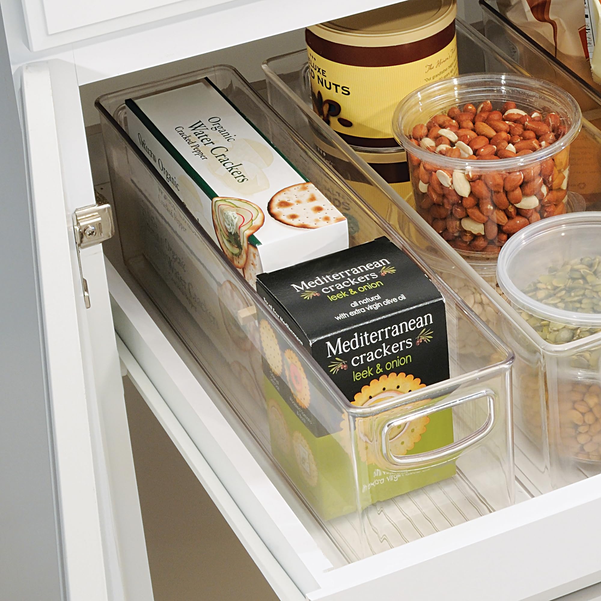 iDesign 4-delige kleine stapelbare keukenorganizer van gerecycled plastic met geïntegreerde handgrepen voor keuken, koelkast, vriezer, voorraadkast en kast, The Linus Collection - 10 x 4 x 5