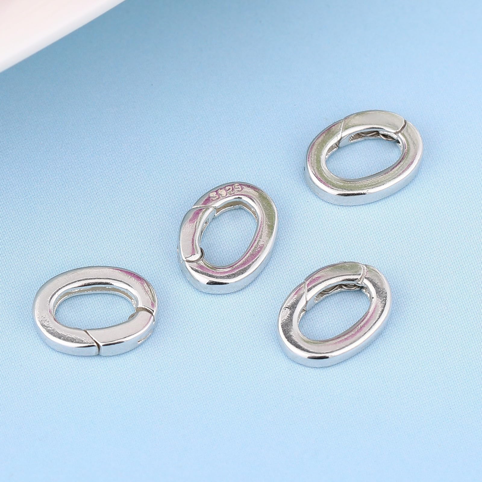 Cabilock Fermoir Ovale en Argenté S925, 4 Pièces, Agrafe à Ressort pour Raccourcir un Collier, Fermeture Sûre pour Chaîne et Pendentif