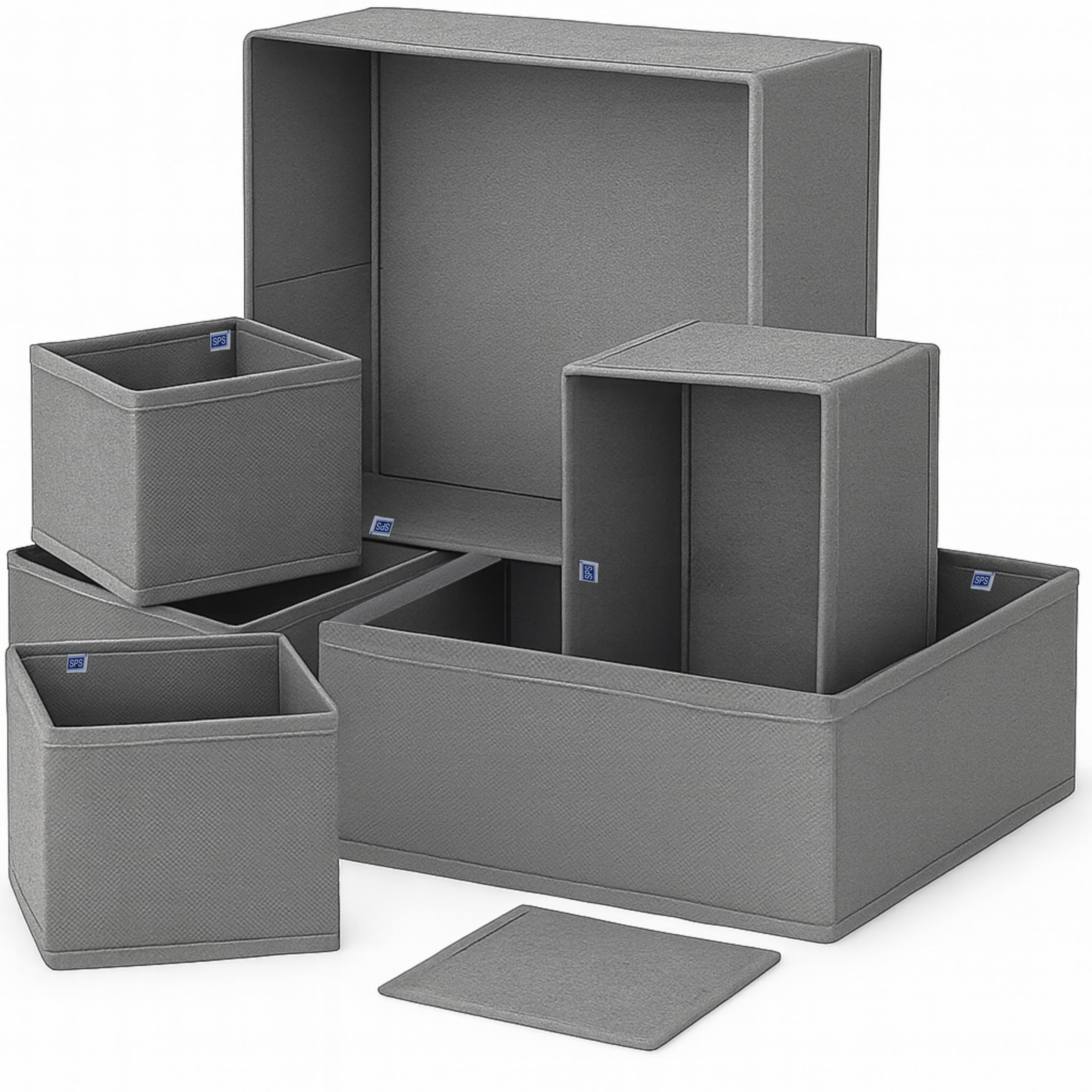 Skrill 6-Piece Foldable Cloth Storage Box Set | Odourless Cube Baskets, Bins & Dividers for Closet & Dresser Drawer Organization | Storage for Shirts, Pants, Underwear, Bras, Socks & More (Grey)