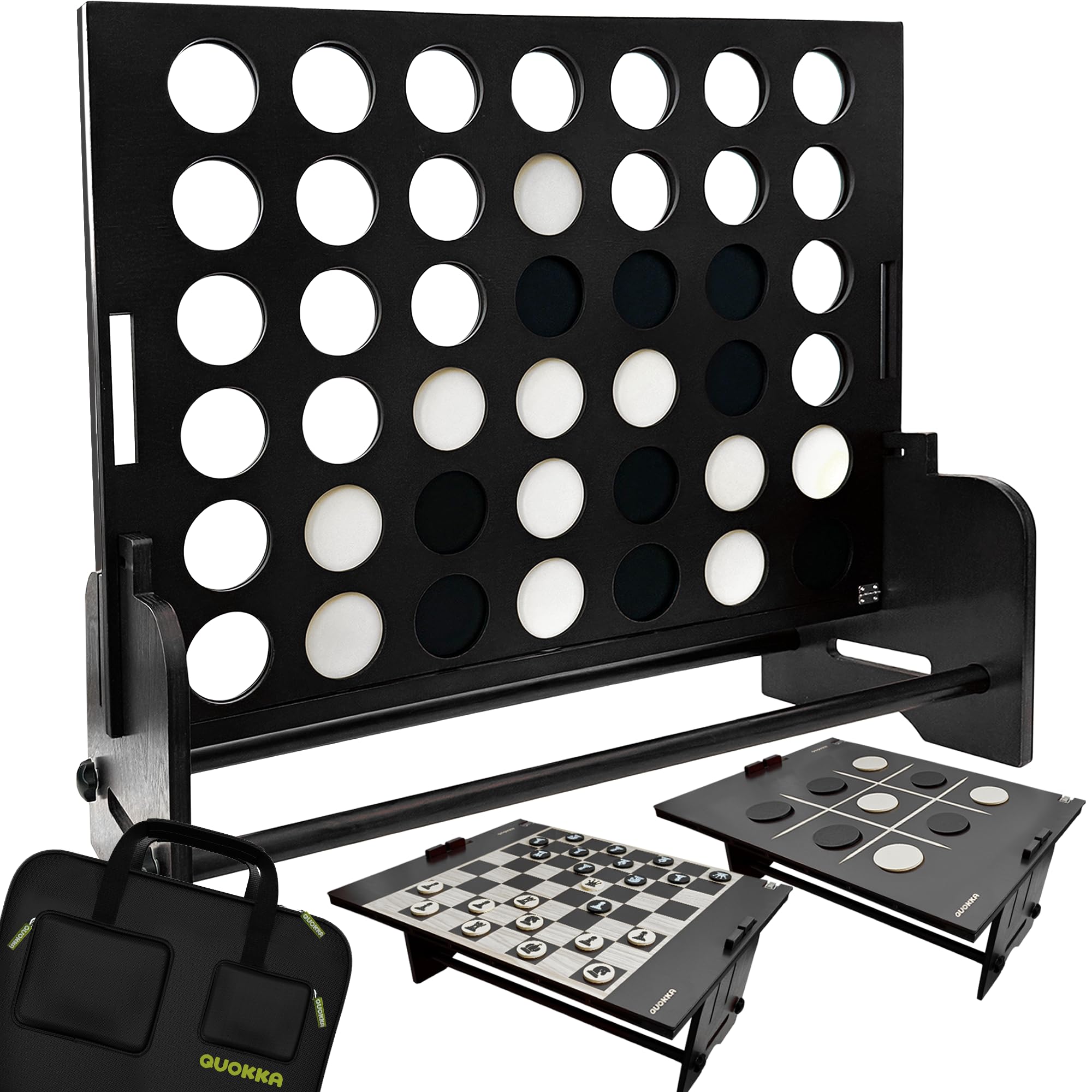 Quokka Jeu De Connexion Géant 4 En 1 Noir - Jeux Géants En Bois Jardin : 4 En Rangée, Échecs, Dames, Tic Tac Toe