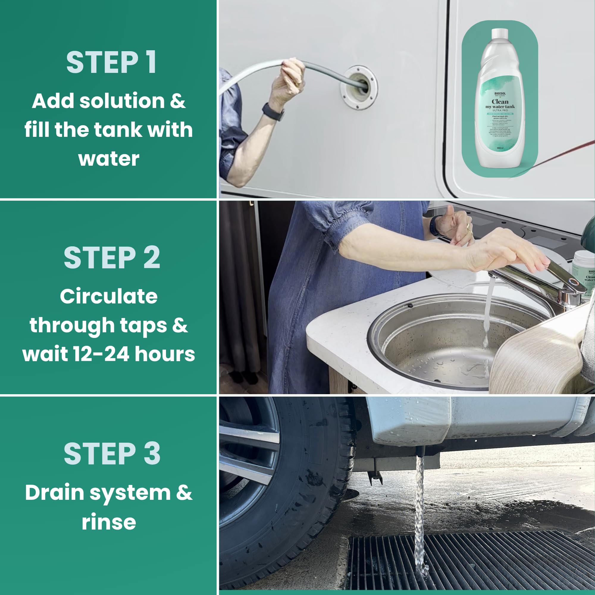 Biocool Clean My Water Tank ULTRA PRO 1000 ml | Intensive Descaler & System Restorer for Heavily Soiled Tanks | Removes Stubborn Limescale, Mineral Build-Up & Biofilm | Motorhome, Caravan & Boat - 5