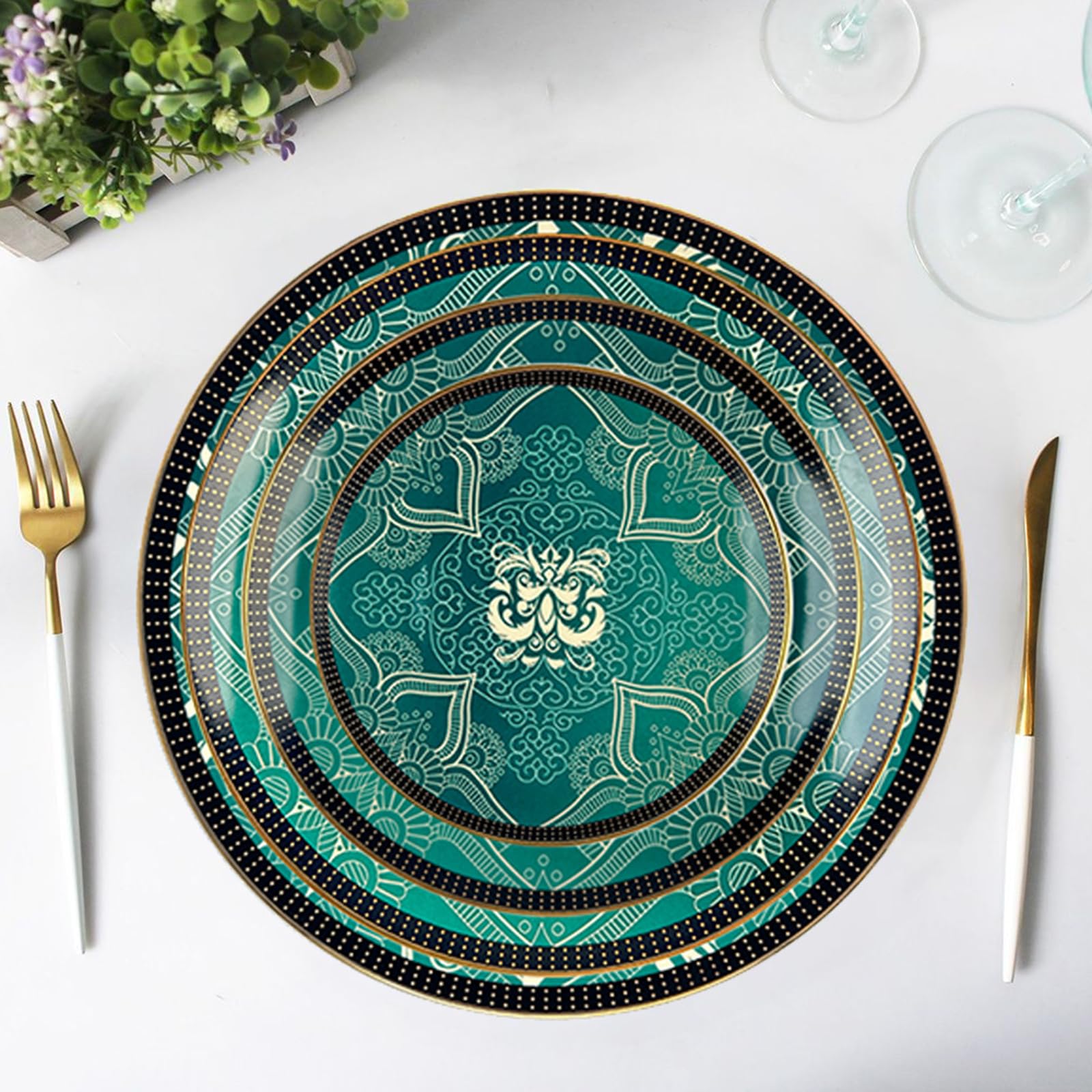 Juego de vajilla de estilo europeo, servicio para 4, juegos de vajilla de porcelana de hueso, juegos de cena de porcelana irrompible, juego de platos de carne