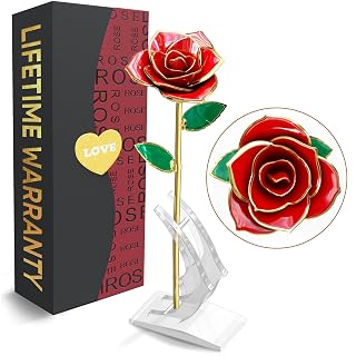 Gold Rose Artificial Flowers 24K – Gold Dipped Rose with Stand, Card & Gift Box, Flower Gifts for Women – Sweet Gifts for Girlfriend for Anniversary, Birthday & Romantic Valentines Gift for Wife