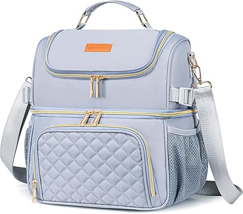 Miniatura 1 de Bolsas de almuerzo para mujeres, lonchera de doble compartimento para el trabajo, a prueba de fugas, lonchera grande aislada para adultos, para