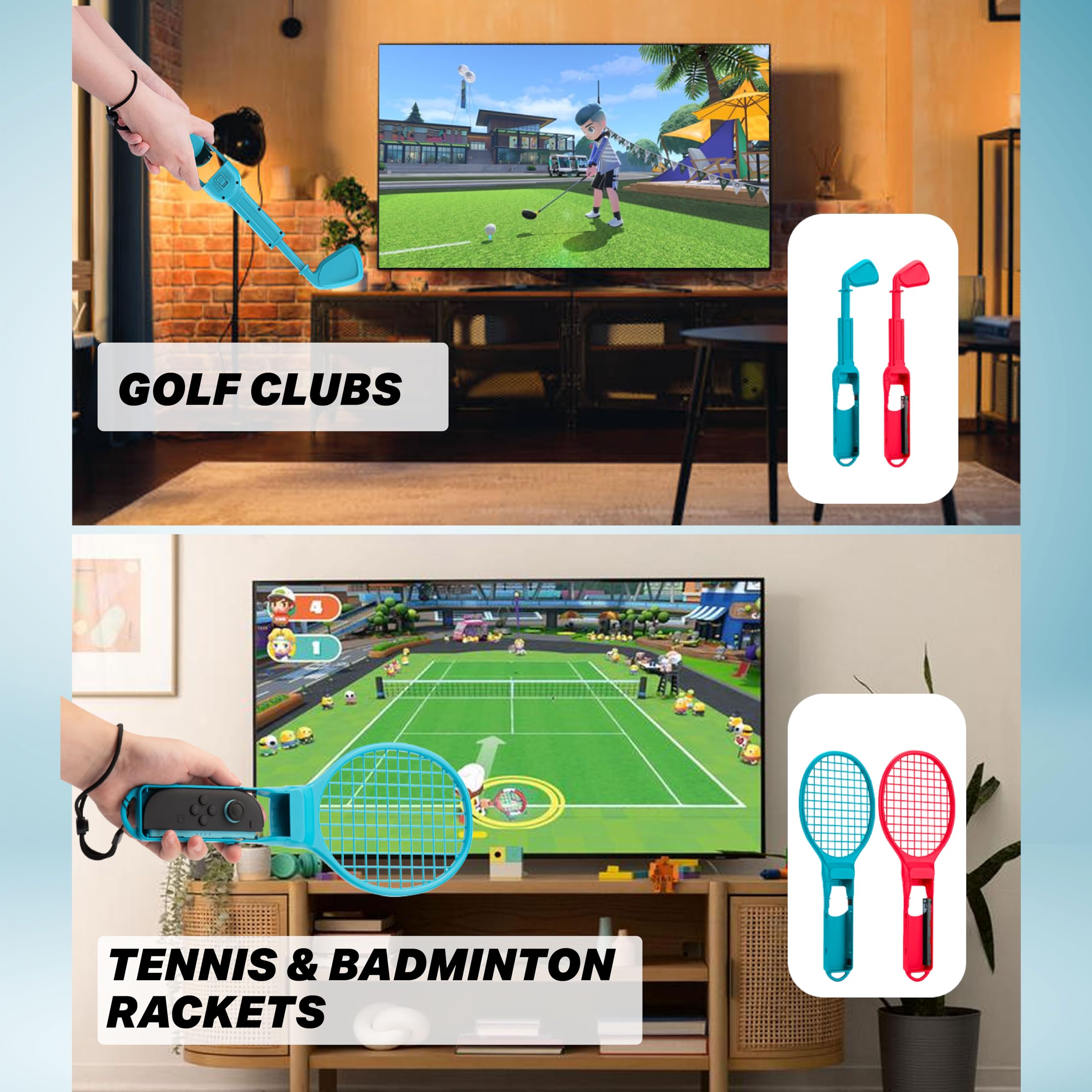 NiTHO Set Accessori Sport per Controller Compatibile con Switch 2, Bundle Giochi Sport con Volanti, Racchette, Spade e Pistole, Compatibile con Switch / OLED
