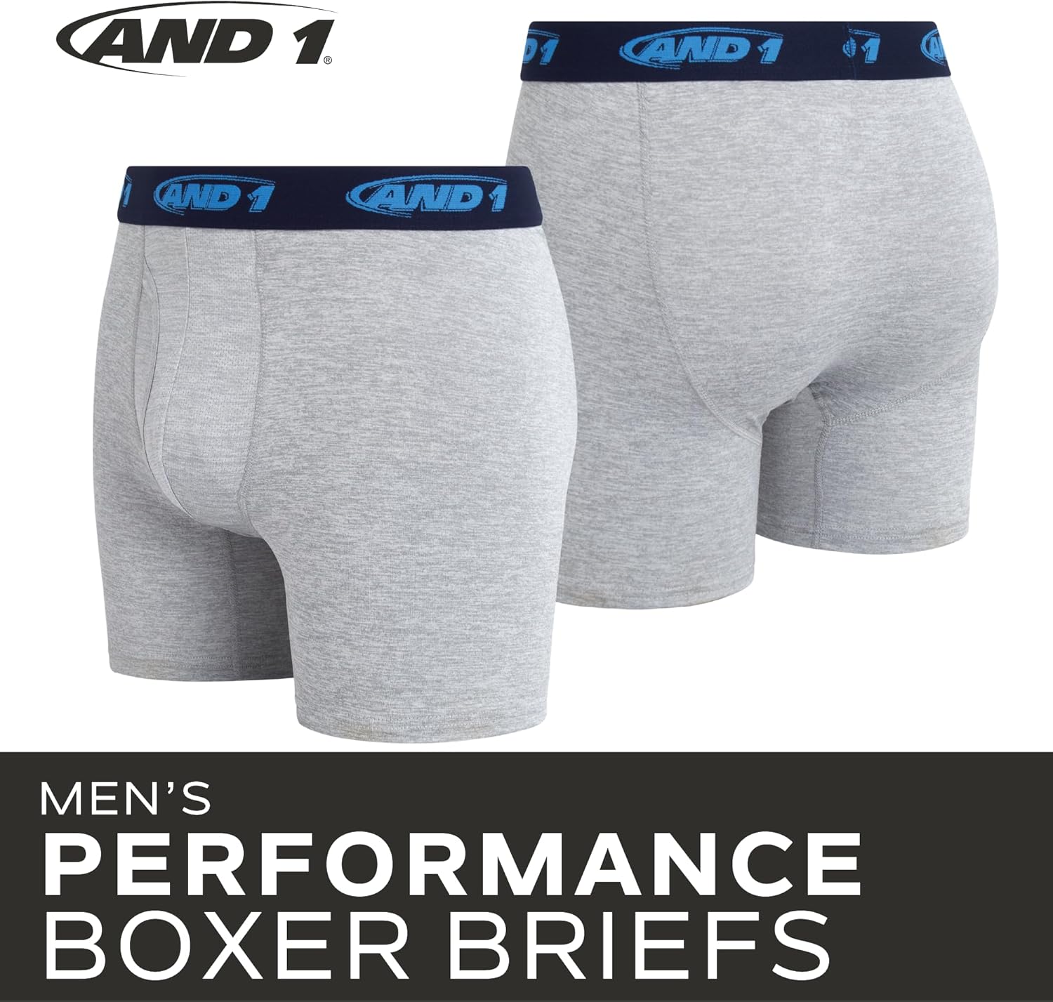 AND1 Mens Boxer Briefs - 6 Pack Platinum Performance Mens Boxers with Fly Pouch - Underwear Boxers for Men, 6" Inseam