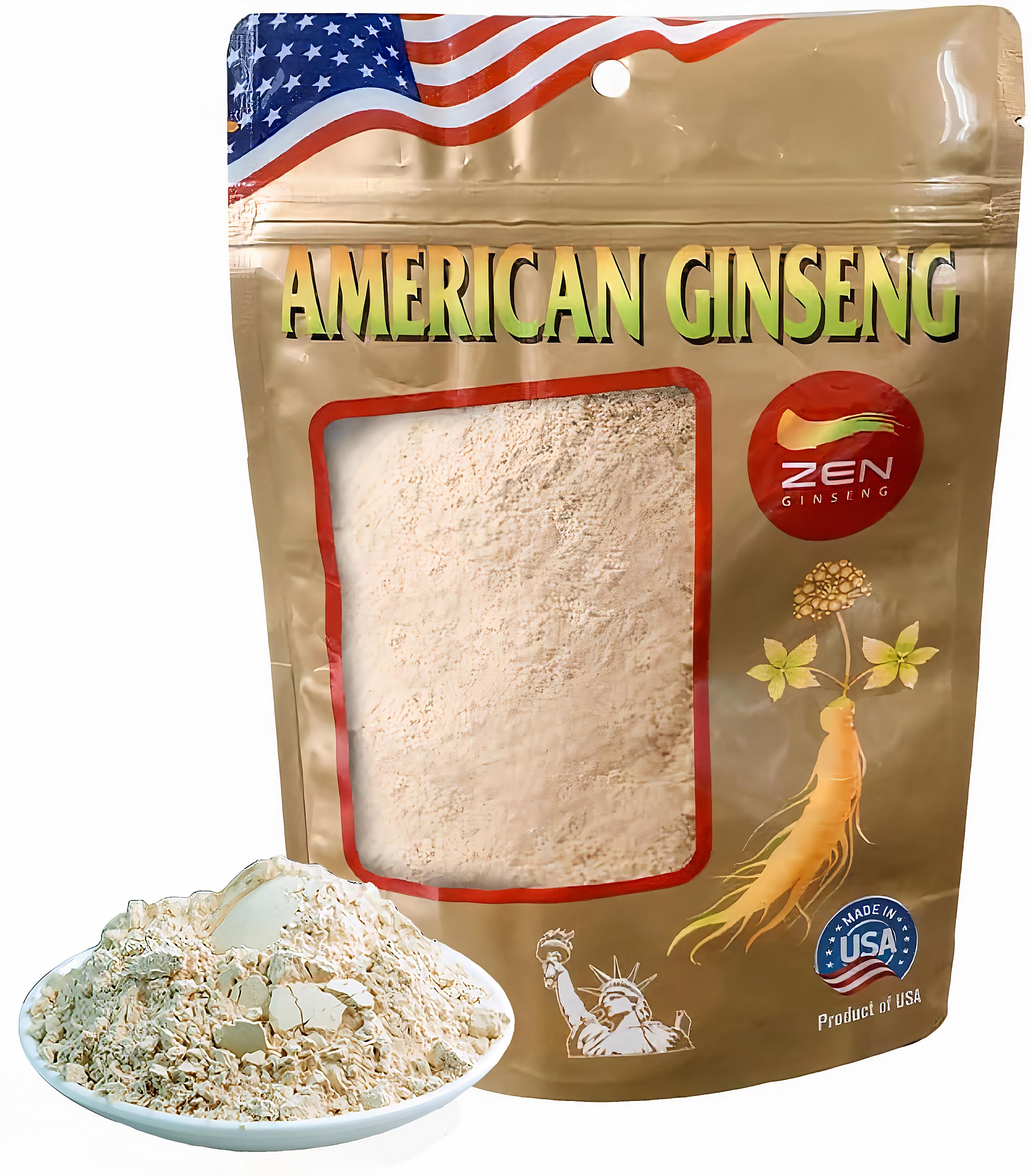 Zen Ginseng Powder - 4 oz. Bag of American Wisconsin Ginseng - Non-GMO, Gluten Free - for Soups, Teas, Coffee, Juices, Smoothies and Baking.