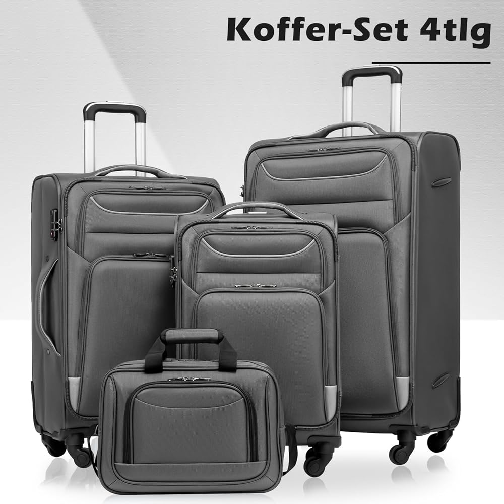 COOLIFE Trolley Reiskoffer Met 4 Wielen, Stoffen Handbagage, TSA-Slot, Grote Schoudertas, Blauw Zilver, Handgepäck-Set 2tlg, Softbox Van Oxford-Stof