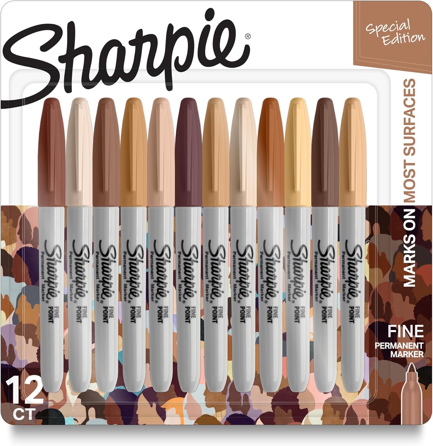 Sharpie® Permanent Markers, Fine Point, Portrait Colors, Pack Of 12 Markers