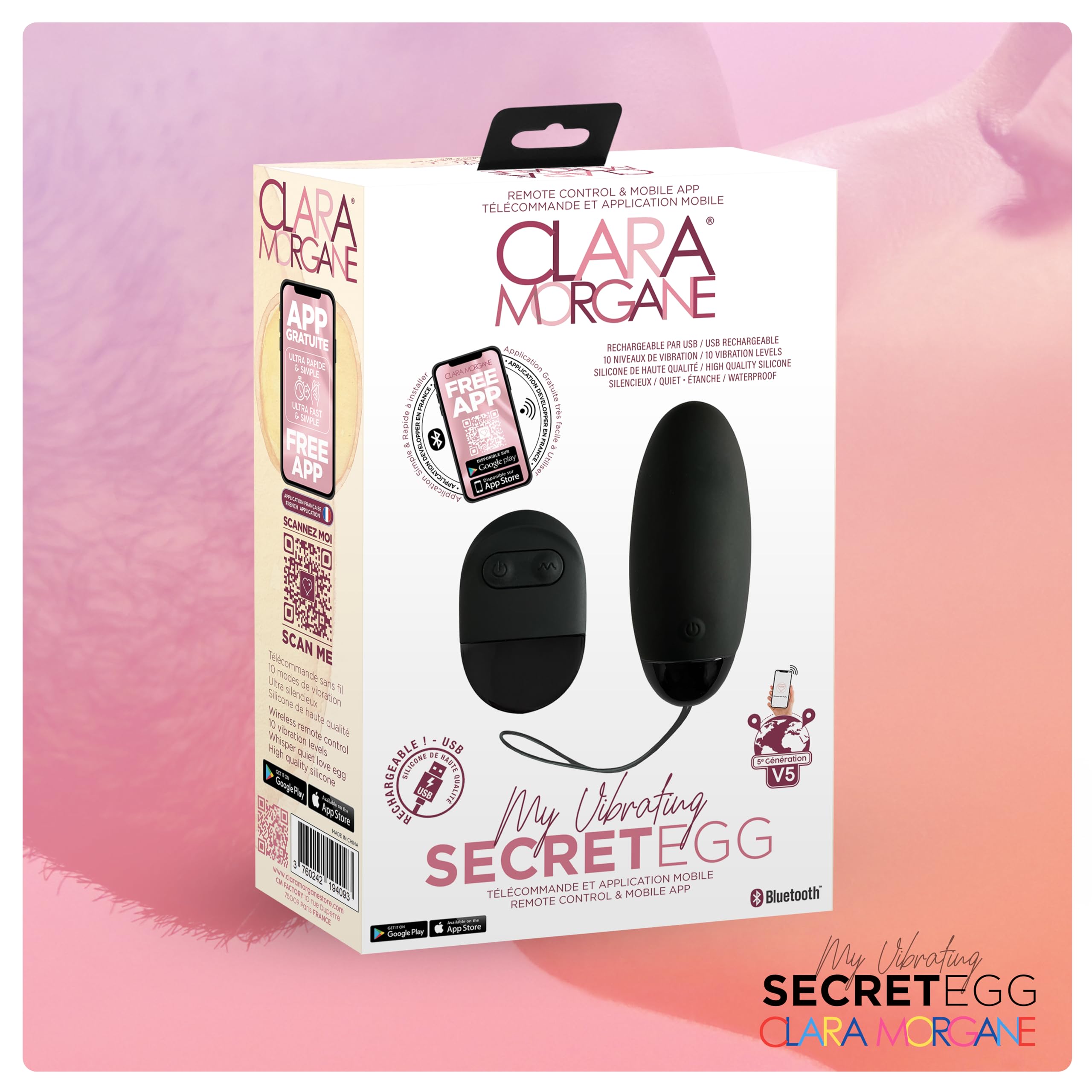 My Vibrating Secret Egg - Oeuf Vibrant Clara Morgane avec application à distance - Couleur noire
