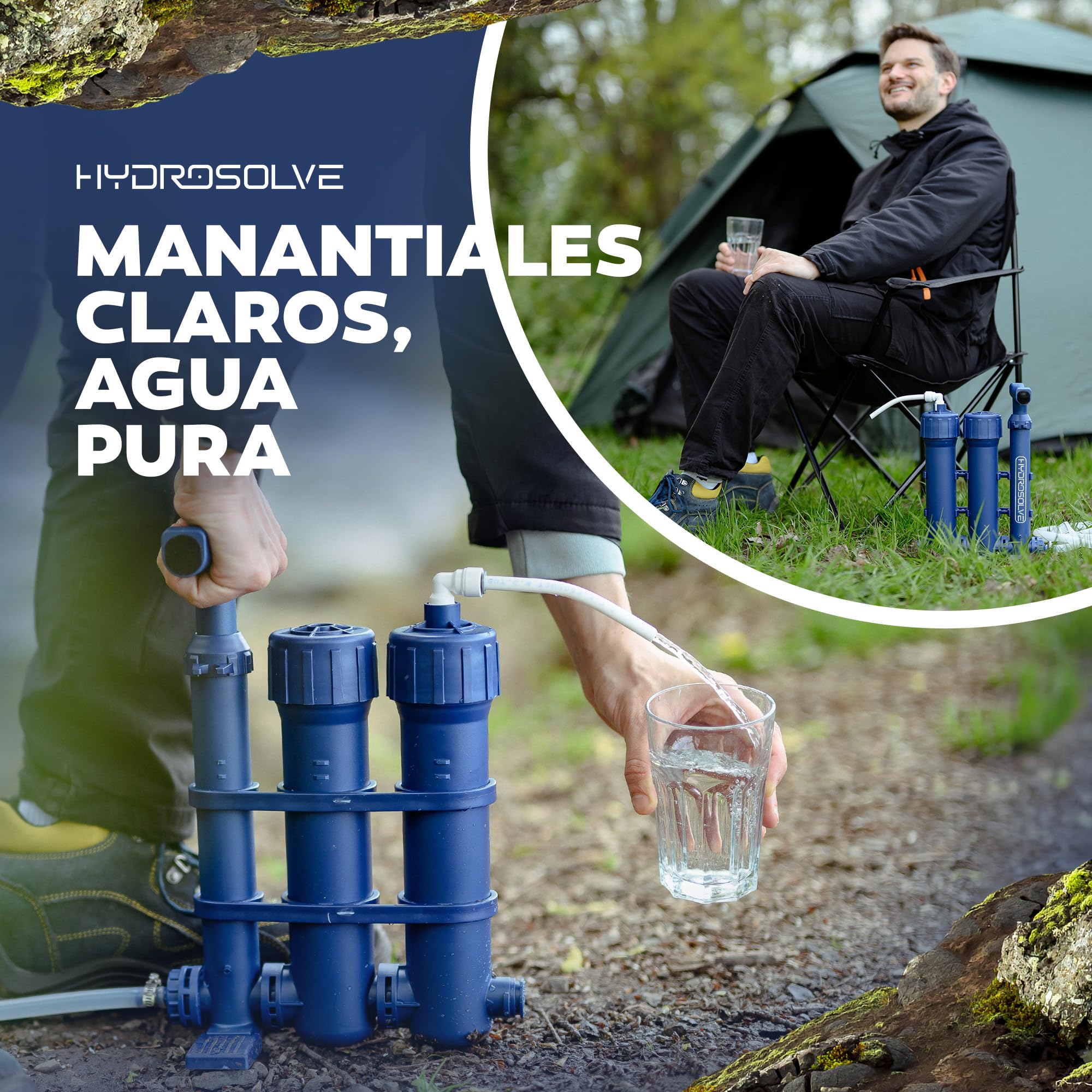 HYDROSOLVE - Filtro de agua portátil para exteriores, sistema de tratamiento de agua de emergencia con bomba de mano, filtración para senderismo y camping (filtro de agua)
