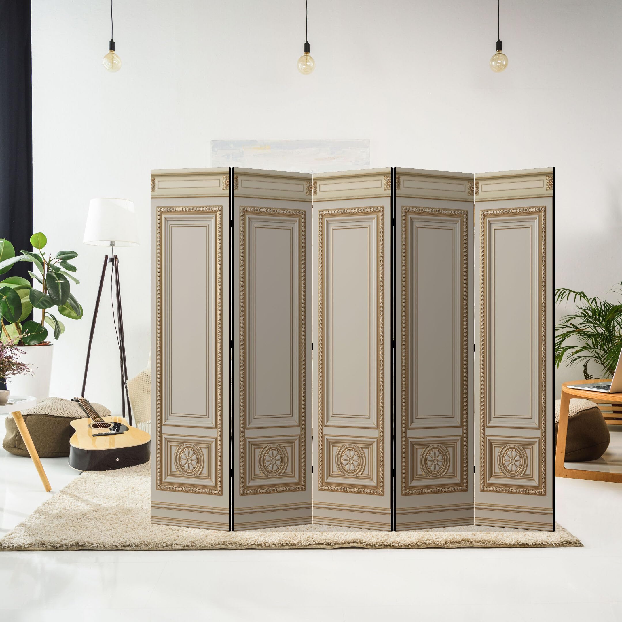 Separe Divisorio Interno Monofacciale - Paravento da Interno 5 Pannelli Divisorio per Ambienti - Divisori per Interni con Motivo Stucco - 225x172 cm