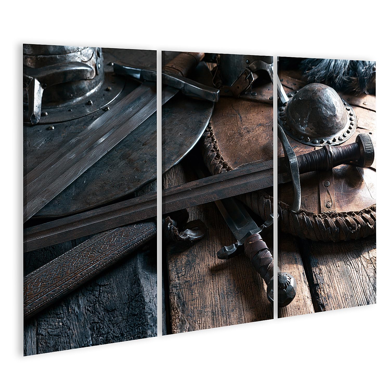 islandburner Quadro su tela, motivo maestoso medievale, decorazione da parete per ufficio, per gli amanti della storia, 3 pezzi