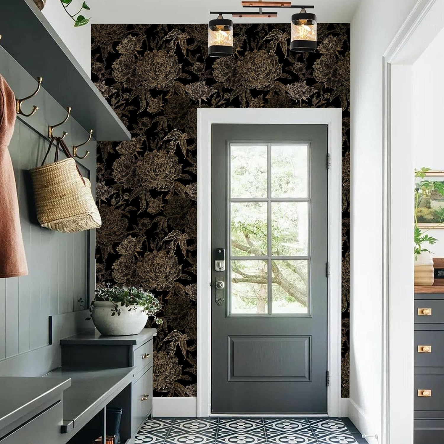 Vintage Gold Floral Peel and Stick Wallpaper - Branches Leaf Wall Paper, Self Adhesive, Removable, Easy Peel Off, Contact Paper for Cabinet, Bedroom - Renter Friendly 17.71" X 236.2"