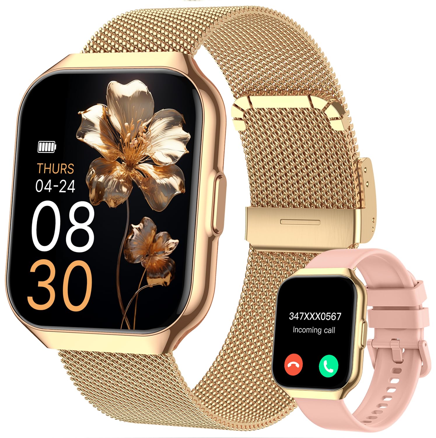 Smartwatch Donna, 1,91" HD Orologio Smartwatch Donna con Chiamate Bluetooth, 120+ Modalità Sport, Monitoraggio Salute 24/7, Impermeabile IP68, Fitness Tracker Compatibile con Android e iOS, Oro