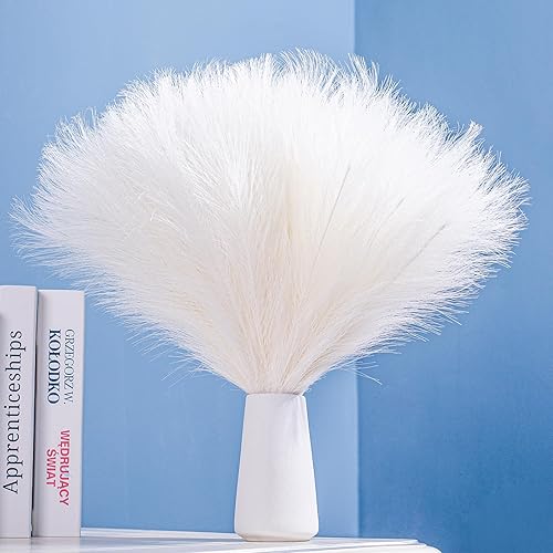Bnecnet 10 tallos de zacate de pampas blanco esponjoso - 17.7 pulgadas Hierba de pampa sintética decorativa, pequeño arreglo floral de pompas y