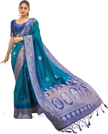 SWORNOF Women's Kanjivaram Soft Silk Banarasi Sarees With Unstiched Blouse Piece