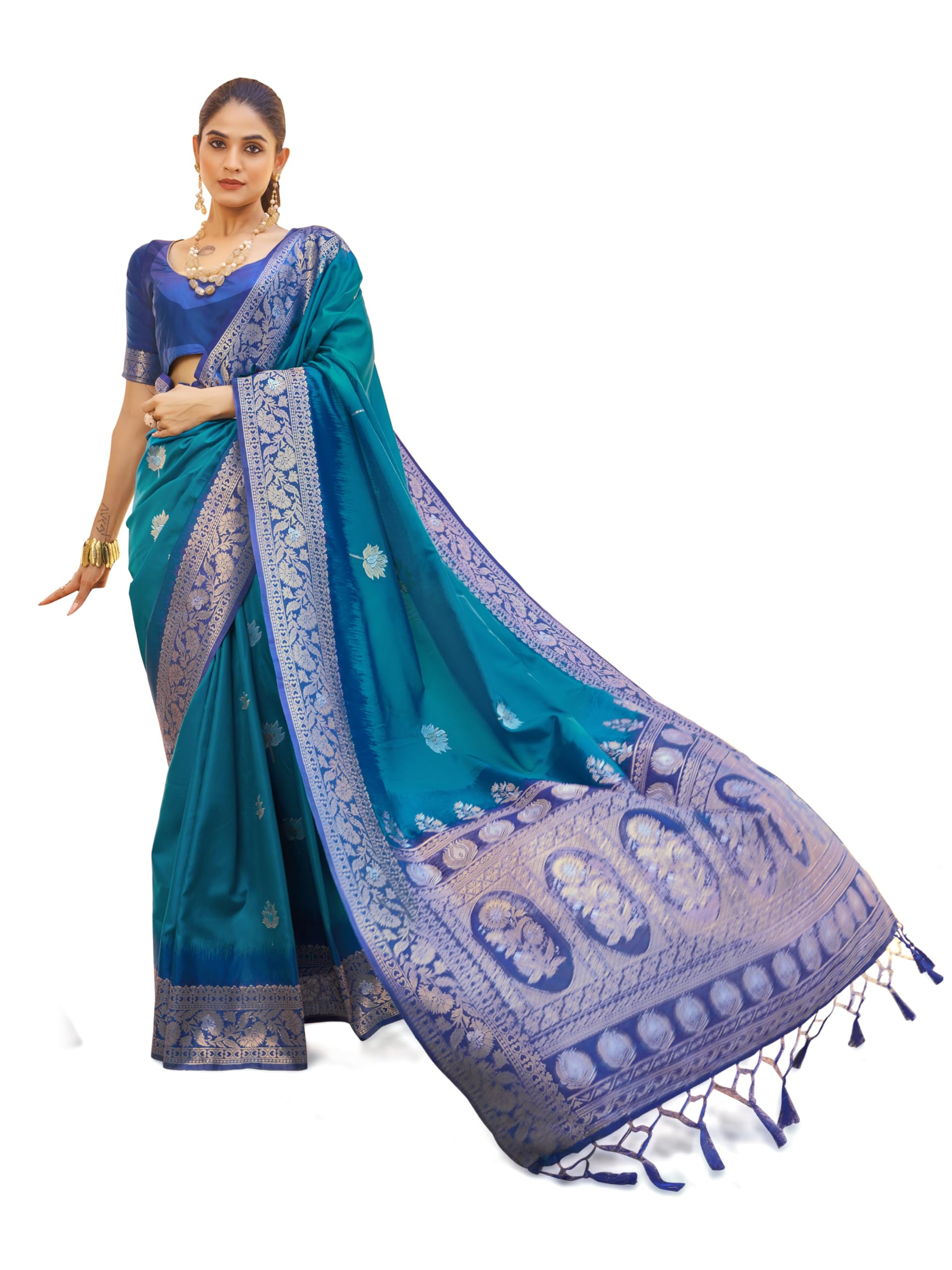 SWORNOF Women's Kanjivaram Soft Silk Banarasi Sarees With Unstiched Blouse Piece Price In India