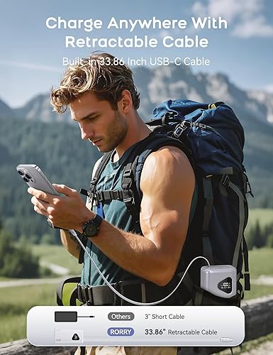 Miniatura 3 de RORRY Banco de energía para portátil, 25000 mAh 65 W, cargador portátil para portátil, cargador de batería PD cargador rápido cables retráctiles