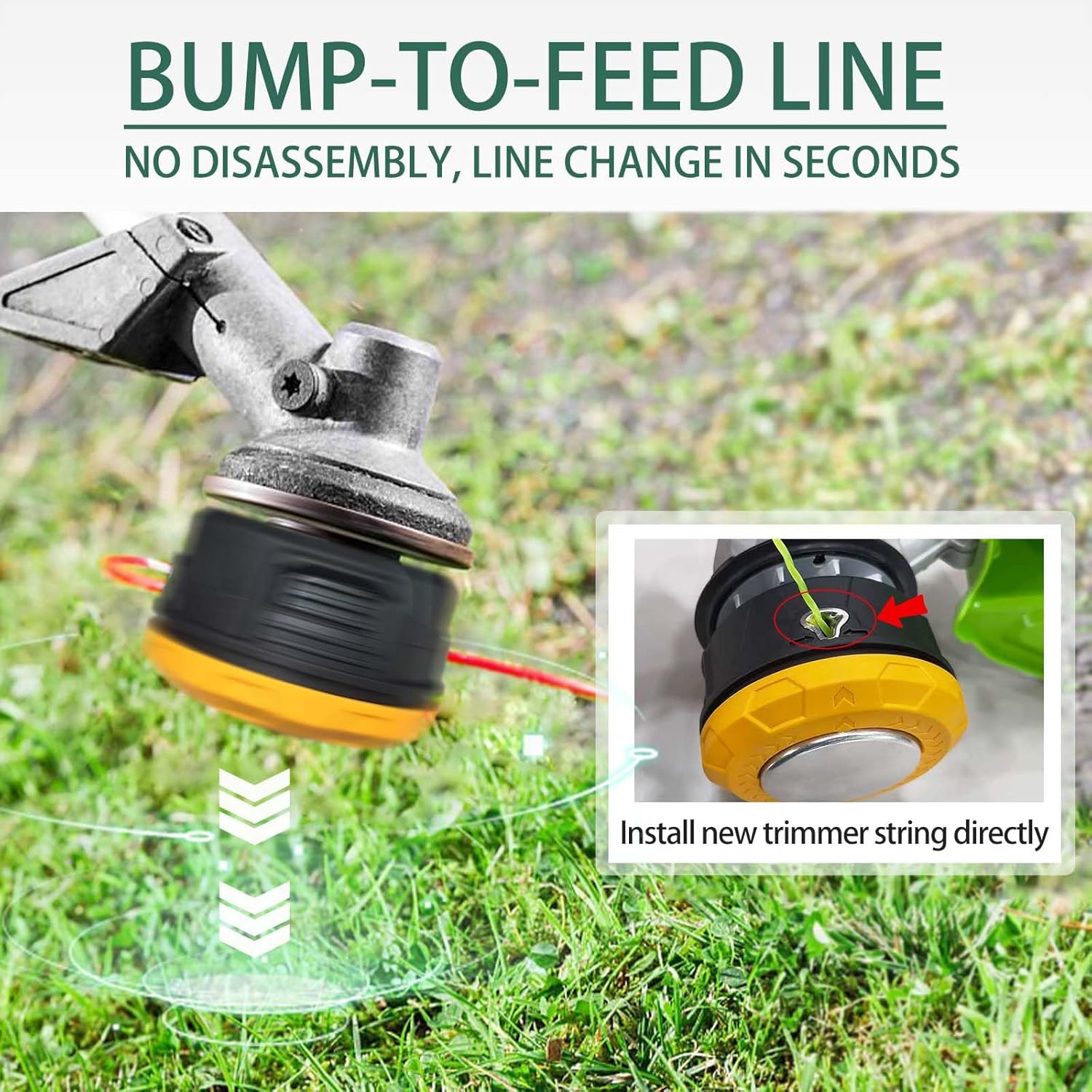 Universal Weed Eater Head,Easy Feed Trimmer Bump Head with Wear-resistant rotating iron plate, Weed Wacker Head Trimmer Head for Echo,Ego,Dewalt,Stihl,Ryobi...with 14ft 095’’Trimmer Line,Yellow