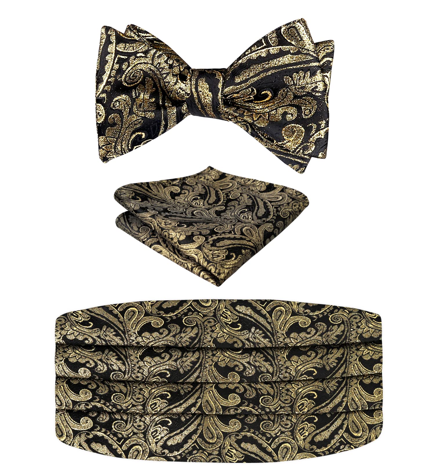 Alizeal Men's Paisley Cummerbund and UNTIED Bow Tie Hanky Set