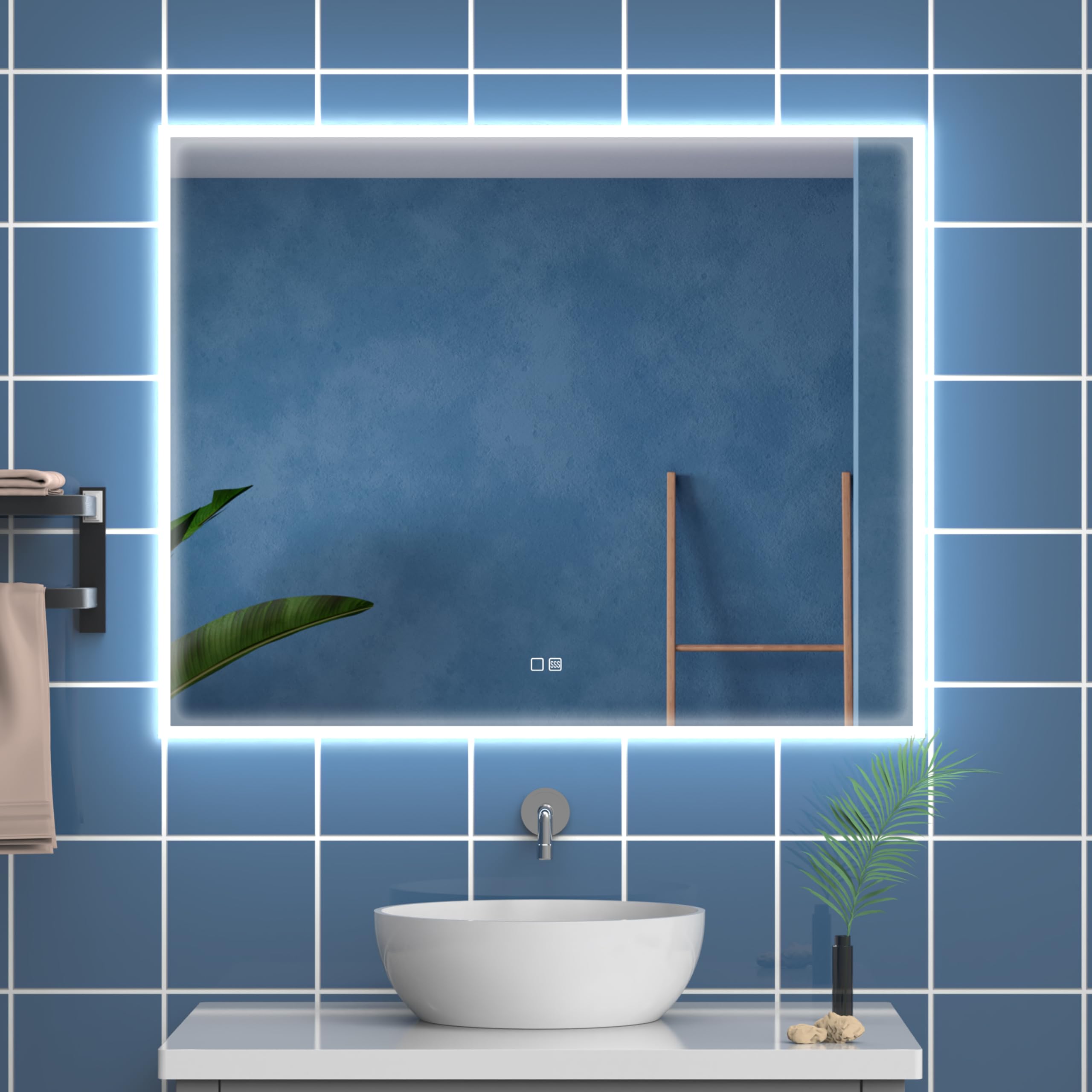 Espejo de Baño con Luz LED, Rectangular 100x80 cm, Marco Negro Mate - Antivaho, Regulable y 3 Colores de Luz, Memoria, IP44 - Montaje Horizontal/Vertical, Vidrio Anti-Estallido, Maquillarse/Afeitarse