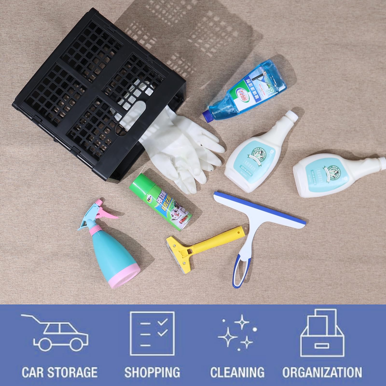 Lot de 3 caisses à lait pliables en plastique empilables - Noir - 22 l