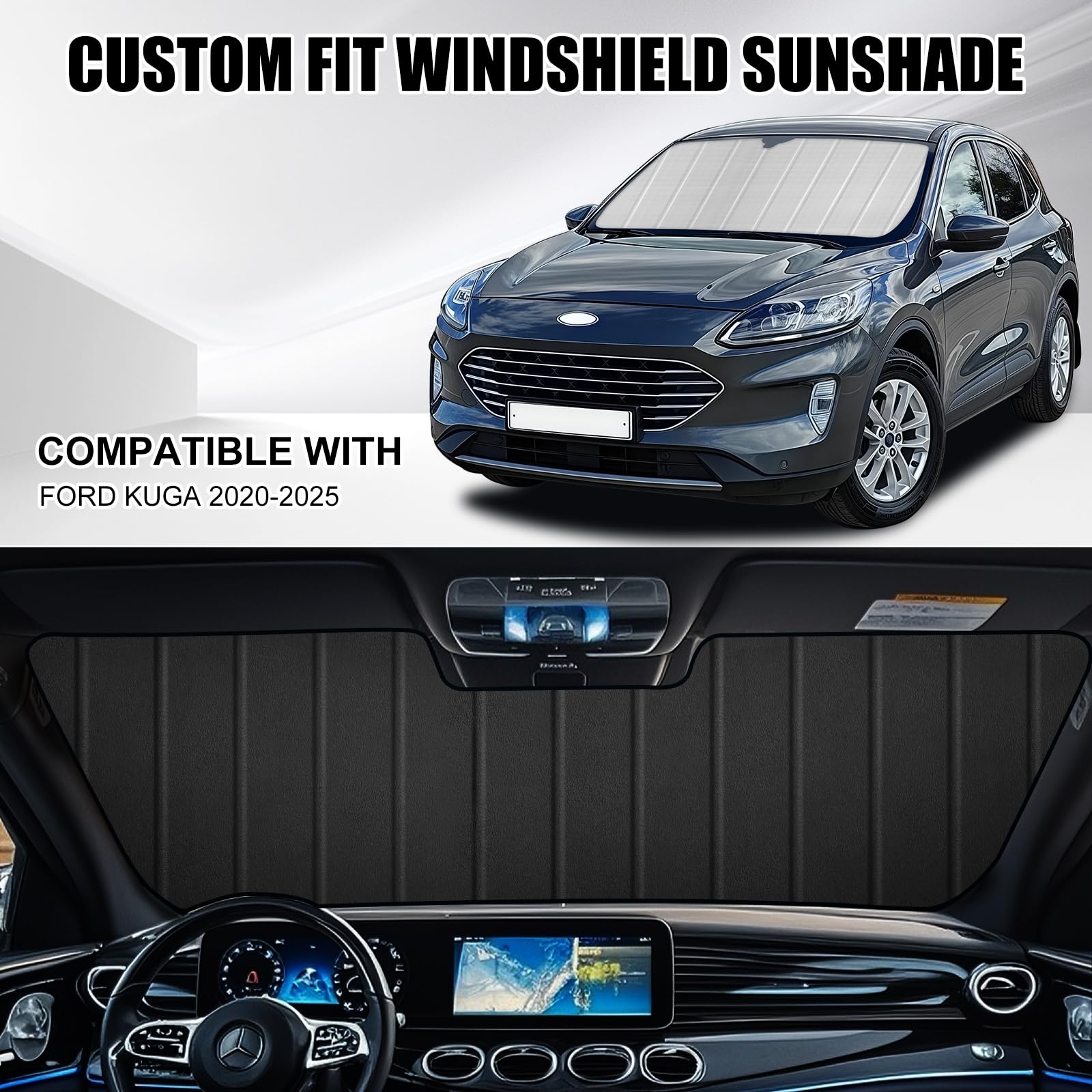 Copertura per parabrezza pieghevole auto per Ford Kuga 2020-2025, copertura per parabrezza pieghevole, parasole pieghevole sul parabrezza
