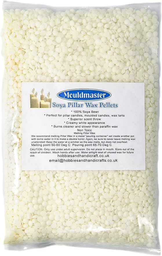 Mouldmaster Soy Pillar Candle Wax pellets 500g, SOYA, Cream/Off White
